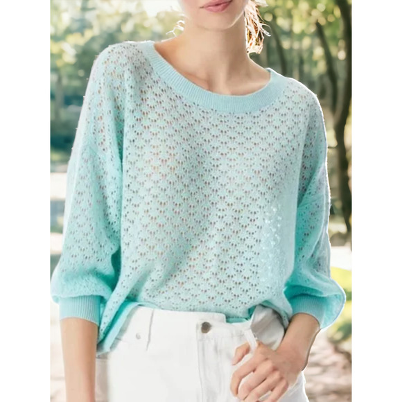 (50% OFF) NWT Alice + Olivia Cashmere Saffi Pointelle Knit Sweater MSRP: $475 - Picture 2 of 6